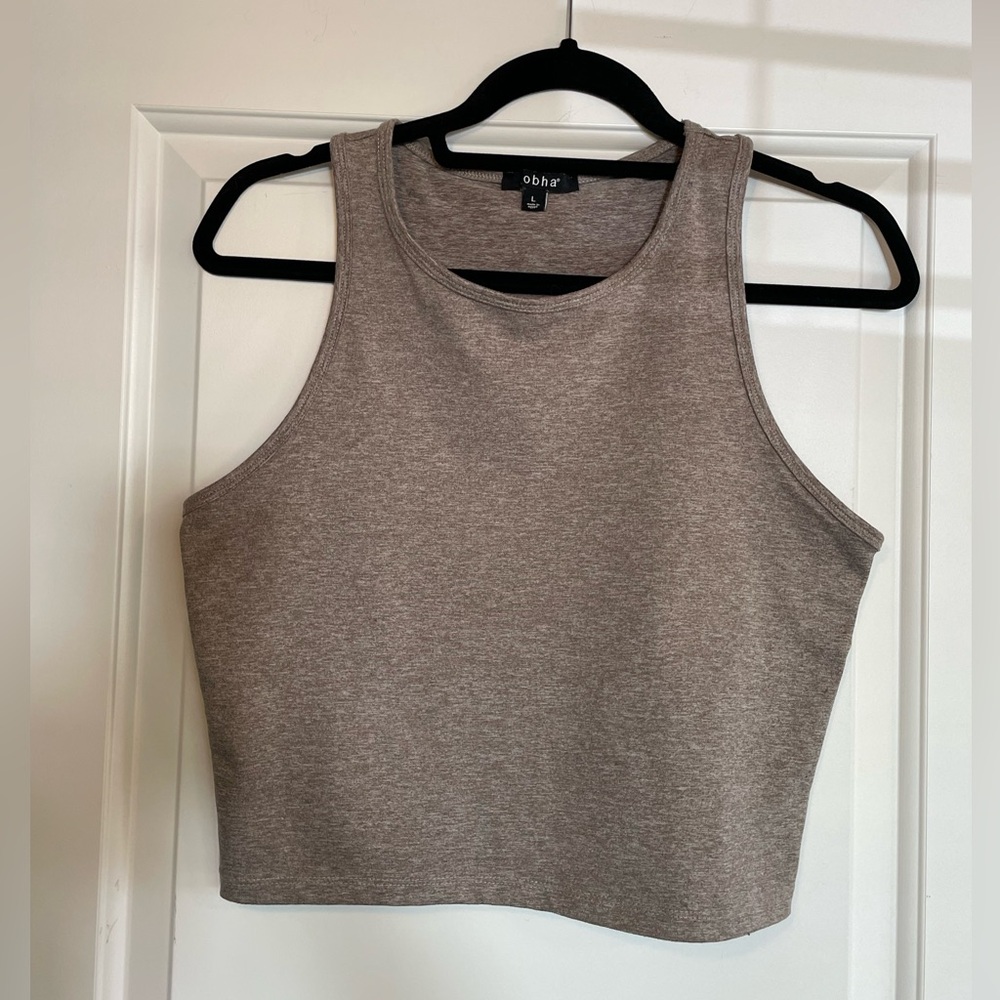 Cropped Workout Tank (size: L, light brown)